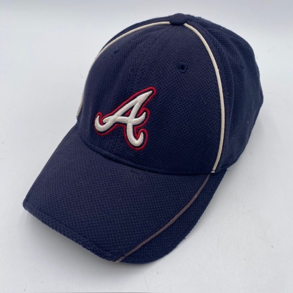 ATLANTA BRAVES New Era 39THIRTY Hat Mens M/L Navy Blue Mesh Batting Practice MLB